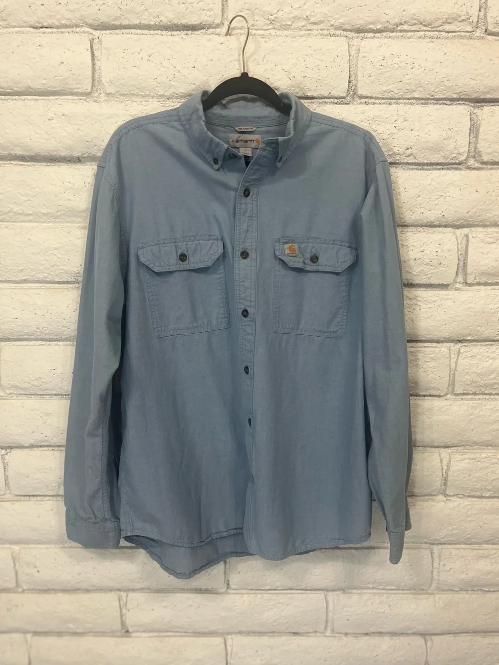 Carhartt Denim Chambray Button Down Work Shirt Blue Relaxed‎ Fit Mens L